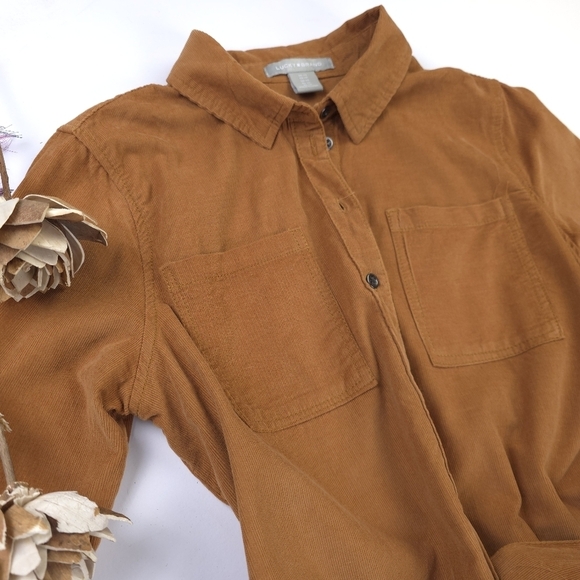 New Lucky Brand Brown Corduroy Button-Up Shirt Dress Sz Xs - Picture 3 of 7